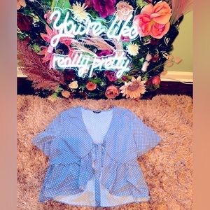 SHEIN Polka Dot Tie Front Peplum Top